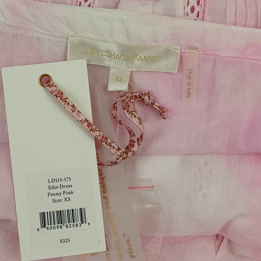 LoveShackFancy Edie Dress Size XS Women Feminine Cotton Tie Dye In Peony Pink - Picture 7 of 16